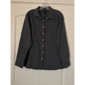 Lands End Women Lg Gray Brushed Cotton Button Up Shirt Long Sleeve Cozy Gorpcore